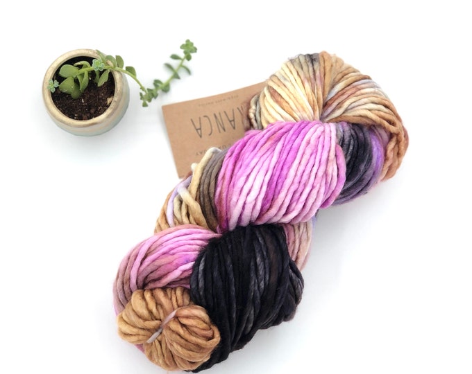 Franca Yarn by Manos del Uruguay, Super Bulky, 100% Superwash Merino Wool, Aurora, pink, tan, black Merino Yarn