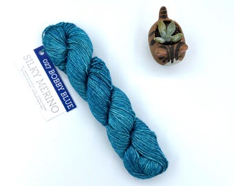 Malabrigo Silky Merino, Dk weight yarn, Bobby blue, blue merino silk blend