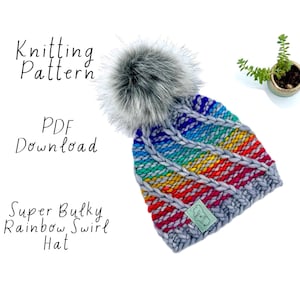 Hat Knitting Pattern, Super Bulky Rainbow Swirl Hat Pattern, Malabrigo Rasta Hat Pattern, Rainbow Knitting Pattern, PDF Download