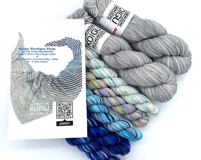 Vestiges Shawl Yarn Pack, Cobalt colorway, Koigu jasmine yarn, dk weight, 100% Merino Wool