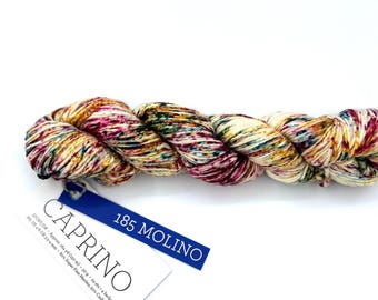 Malabrigo Caprino Yarn, Merino Cashmere Sport DK, Hand Dyed Cream Burgundy Teal, 50g 164 yds