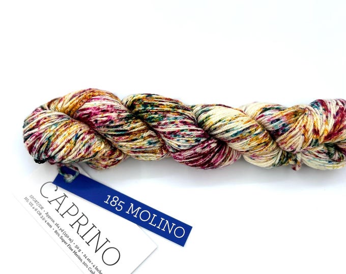 Malabrigo Caprino Yarn, Merino Cashmere Sport DK, Hand Dyed Cream Burgundy Teal, 50g 164 yds