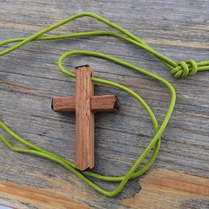 Rustic Handcarved Wood Cross, Wooden Crucifix, Christian Necklace, Genuine Leather, Woodcarving Pendant, Mens Jewelry, Unisex Jewellery