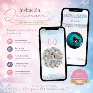 Video Invitación Quinceañera con Corona / Mis Quince Años / MP4 con Foto y Música / Personalizada