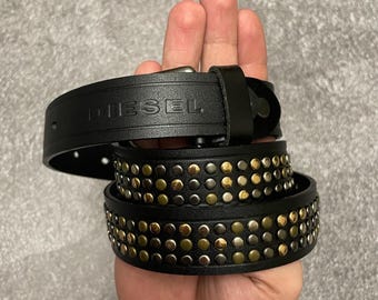ceinture vintage en cuir diesel, style skate, streetwear Y2K, opium rap, Levi's, Carhartt, Stussy