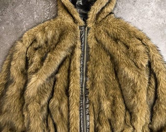Blouson aviateur réversible en similicuir et fausse fourrure pour homme, manteau d'hiver à capuche noir