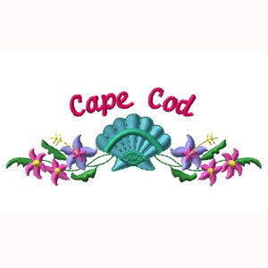 Cape Cod Scallop Shell Crest Ocean Beach Custom Monogram Machine Custom Monogram Coastal Embroidery Design Digital Download Apparel Hat Caps