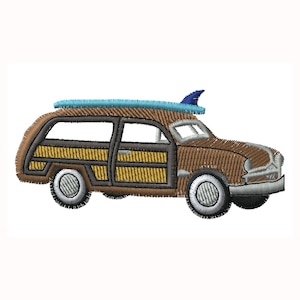 Woodie with Surf Board Beach Cruiser Machine Embroidery Father's Day Dad Gift Theme Design Digital Download Cap Jacket Hoodie Sweatshirt Hat