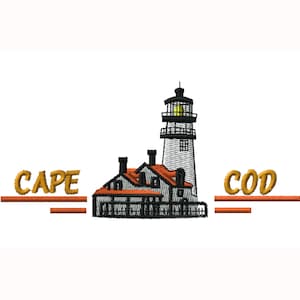 Highland Lighthouse Cape Cod Sides Custom Monogram Machine Embroidery Design Digital Download Jacket Hat Polo Shirt Cap Beach Bag Sweatshirt