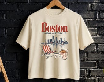 Boston Shirt and Sweatshirt, Vintage Harbor Morning Club Tee, Retro Boston Graphic Shirt, Coastal City Streetwear, Baseball Gift