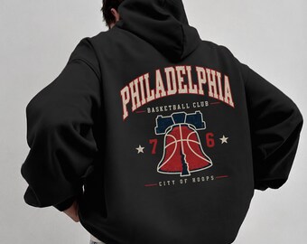 Philadelphia Basketball Hoodie, Vintage Philly Hoodie, Liberty Bell Back Print, Retro Sports Streetwear, Unisex Basketball Hoodie