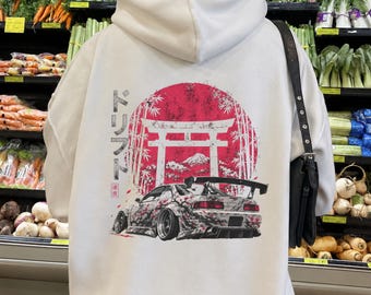 JDM Drift Hoodie, Japanese Tuner Car Streetwear, Touge Racing Graphic, Torii Gate Car Lover Gift