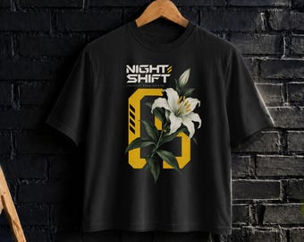 Night Shift Shirt and Sweatshirt, Industrial Bloom Graphic Tee, Alternative Streetwear Shirt, Techwear Floral Tee, Botanical Graphic Top