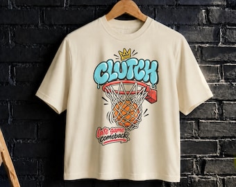 Basketball Shirt and Sweatshirt, Clutch Graphic Tee, Graffiti Basketball Shirt, Retro Sports Streetwear, Unisex Basketball Gift