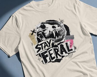 Stay Feral Shirt, Animal Skull Graphic Tee, Grunge Streetwear T-Shirt, Alternative Gothic Tee, Punk Collage Unisex Shirt
