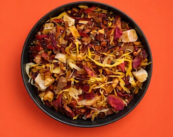 Sunrise Fruit Tea Fruktig Örtblandning, Koffeinfri, 100g Burk, 40 Portioner, Papaya, Äpple och Hibiskus