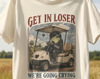funny emo frog shirt, get in loser we're going crying, sad frog meme shirt, goth humor graphic, funny frog 80's emo tee