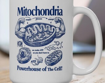 Tasse scientifique Centrale électrique des mitochondries, cadeau drôle de professeur de biologie, tasse centrale électrique cellulaire, manuel scolaire vintage de la génération X