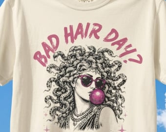 Bad Hair Day Shirt Medusa Graphic Tee Funny Aesthetic T Shirt Bubblegum Goth Cute Snarky Quote Vintage Style Tee Feminist Gift