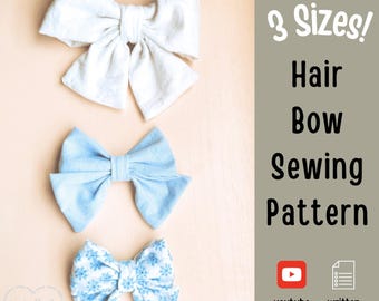 Hair Bow Sewing Pattern: 3 sizes,  Beginner Friendly. Hair Bow Pattern Sewing Template, DIY hair bow pattern, Fabric Bow Template pdf.