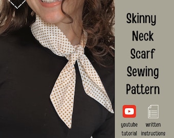 Skinny Scarf Sewing Tutorial: Neck, Hair, Purse Scarf - Easy Beginner Sewing Pattern - Neck Scarf PDF Pattern - Skinny Neck Scarf Pattern