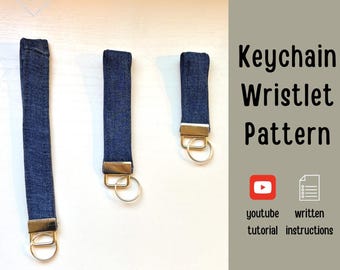 Wristlet Denim Upcycle Sewing Pattern Wristlet Keychain Pattern - 3 Sizes - Key Fob Fabric Pattern - Beginner Sewing Project - DIY Gift Sew