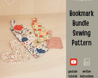 Paquete de patrones de costura en PDF para marcapáginas de tela - Patrón de costura para principiantes - Patrón de marcapáginas hecho a mano - Regalo DIY para mamá - Marcapáginas en forma de corazón