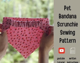 Patrón de costura de bandana para perros tipo scrunchie para principiantes, patrón PDF de bandana scrunchie para perros, patrón de bandana reversible para perros, scrunchie