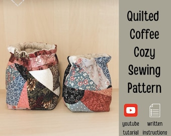 Patrón de costura para funda de taza de café helado - Patrón PDF para funda de taza de café - Tamaños de 8 oz a 24 oz - Patrón de funda acolchada para taza de café - Funda para bebida