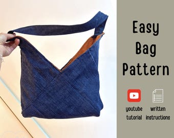 Jean Bag Sewing Pattern - Denim Bag Sewing Pattern - Easy Beginner Bag Pattern - Shoulder Purse Pattern PDF - DIY Bag -Jean Upcycle Pattern