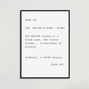 The Writer Screenplay Poster - Minimalist Movie Script Wall Art - Gift for Screenwriters, Authors & Film Lovers - Script Page Print