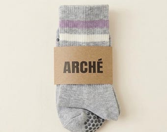 Arché Women Striped Grip Socks | Light Heather Grey Pilates Barre Yoga  Ballet Socks Nonslip Workout Reformer socks
