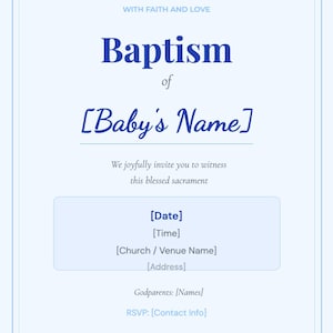 Baptism Invitation Template Editable, Christening Invite Printable Baby Religious Ceremony Digital image 1