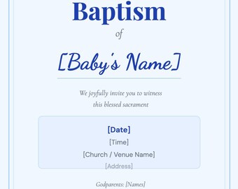 Sjabloon uitnodiging doopsel bewerkbaar, doopuitnodiging afdrukbare religieuze ceremonie baby digitaal