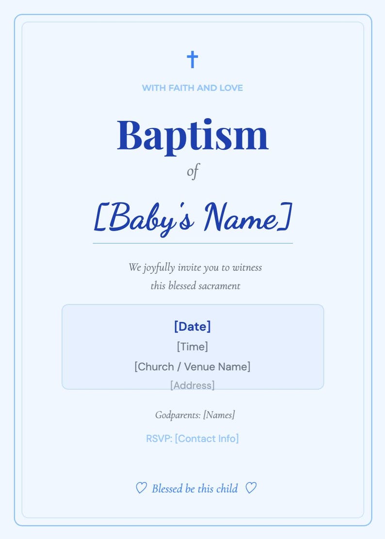 Baptism Invitation Template Editable, Christening Invite Printable Baby Religious Ceremony Digital image 1