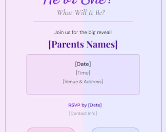 Gender Reveal Invitation Template Editable, He or She Baby Reveal Invite Printable Digital