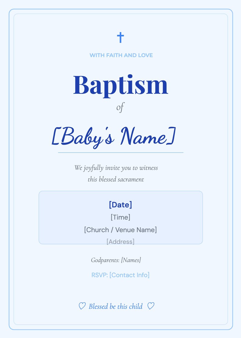 Baptism Invitation Template Editable, Christening Invite Printable Baby Religious Ceremony Digital image 2