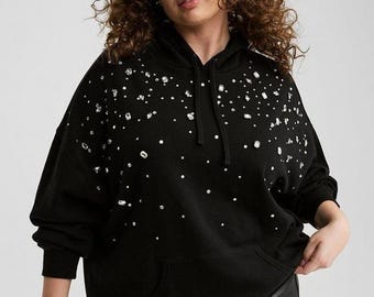 Women Rhinestone Zip Up Hoodie Oversized Y2K Gothic Streetwear Vintage Sparkly Sweatshirt Grunge