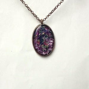Resin pendant – glitter purple green – handmade necklace – statement jewelry
