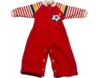 Pelele de fútbol rojo a rayas para bebé, marca Vintage Health-tex, talla 6 M, fabricado en EE. UU.
