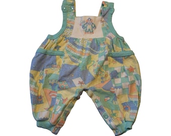 Mono de bebé vintage Soupcon Oneita, talla 6/9 M, estampado de payaso de circo en tonos pastel, fabricado en EE. UU.