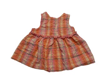 Vestido vintage de Gymboree para bebé niña, de 1998, a cuadros naranjas y rosas, con volantes, tallas de 6 a 12 meses.