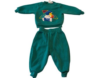 Vintage Little Miracles Teal Football Bear Tracksuit Set 6-9M Sweatshirt Pants