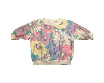Sudadera Obenna Vintage de los 80 con estampado floral y manga corta, color rosa pastel y morado, talla pequeña, fabricada en EE. UU.