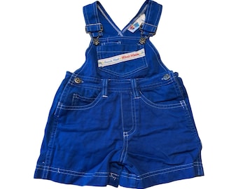 Vintage Kiwi Kids koningsblauwe katoenen shortalls overall maat 2T jaren 90