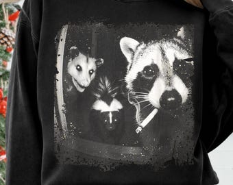 Trash Panda Png, Raccoon Opossum Skunk Png, Night Crew Vintage Png, Funny Woodland Animal Sublimation Design
