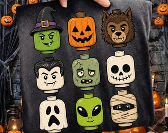 Halloween Building Block Png, Brick Head Png, Kids Halloween Png, Boys Halloween Shirt Png, Costume Character Png, Halloween Toy Png