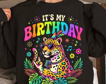 It’s My Birthday Leopard PNG, Cute Cheetah Birthday Party Shirt Design, Retro Safari Animal Sublimation Download