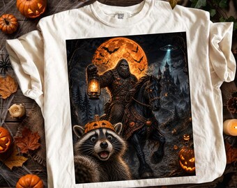 Funny Halloween Raccoon Png, Sasquatch Bigfoot Halloween Png, Spooky Selfie Raccoon Png, Mens Trick Or Treat Design