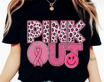 Pink Out Volleyball Png, Leopard Glitter Breast Cancer Png, Sparkle Pink Ribbon Png, Boujee Game Day Sublimation Design
